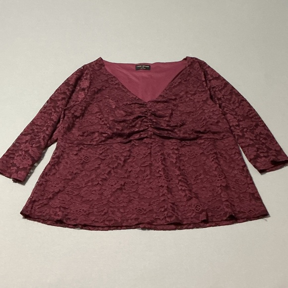 Lane Bryant Tops - Lane Bryant Lace V-Neck Blouse in Deep Burgundy